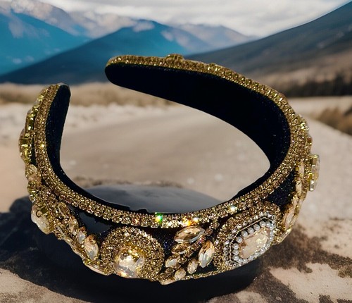 GOLD RHINESTONE STUNNING JEWELED HEADBAND by HEMING JEWELRY BRAND NEW SEALED WOW - Picture 7 of 13