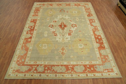 Oushak Turkish Area Rug 9x12 Handmade Transitional Grey Wool Carpet - Picture 2 of 13