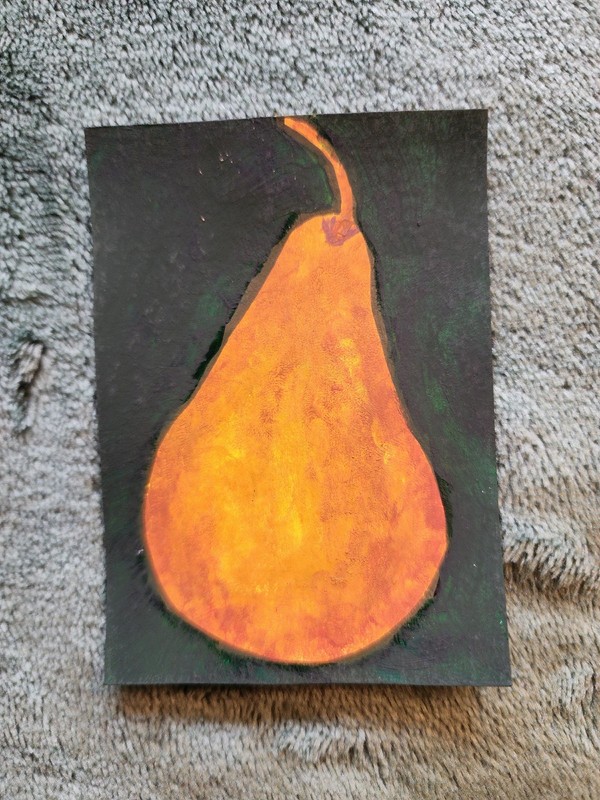 ACEO Original Abstract Acrylic Painting of a Pear Fruit by Kiva