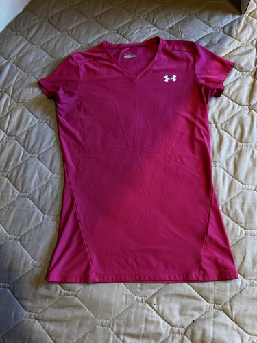 Under Armour Heat Gear Loose Fit  Pink V-Neck T-Shirt Women's Size Large L - Picture 1 of 8