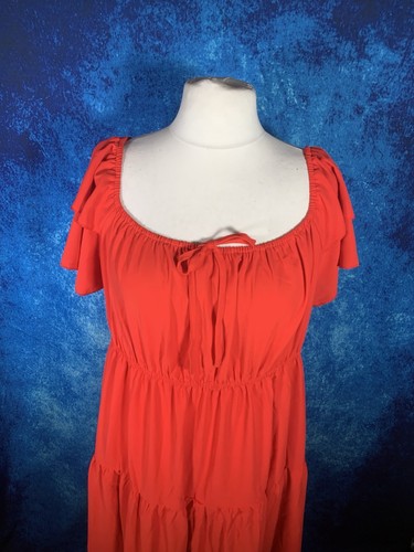 Red Dress ~ Size 22 (3XL) Tiered Elasticated Waist Holiday Curve Plus ~ NEW NWOT - Picture 3 of 24