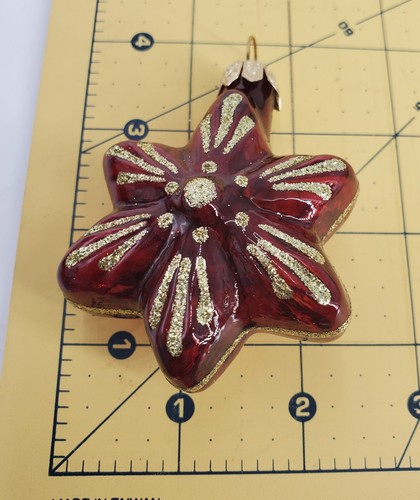Adorno navideño vintage de vidrio soplado en forma de estrella borgoña Polonia - Imagen 10 de 11