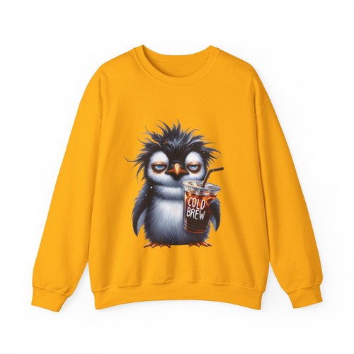 Funny Coffee Penguin Sweatshirt “Cold Brew” Unisex Cozy Winter Pullover - Picture 7 of 21