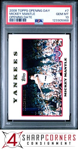 2008 TOPPS OPENING DAY DATE #7 MICKEY MANTLE HOF POP 3 PSA 10 - Picture 1 of 3