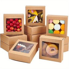 16pcs 14x14x5cm Clear PVC Square Window Gift boxes Brown Kraft Paper Present