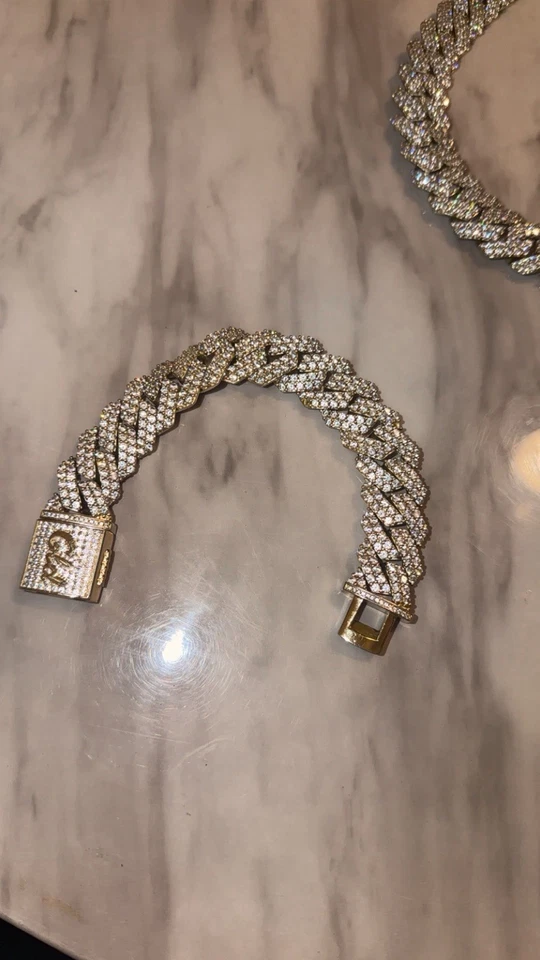 Diamond Prong Cuban Necklace in Yellow Gold And Bracelet. 19mm 18K Shop Gld - Image 3 of 4