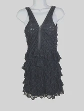 Isabel Marant Black Mini Dress Sleeveless Layered Ruffles Lace Sz 2