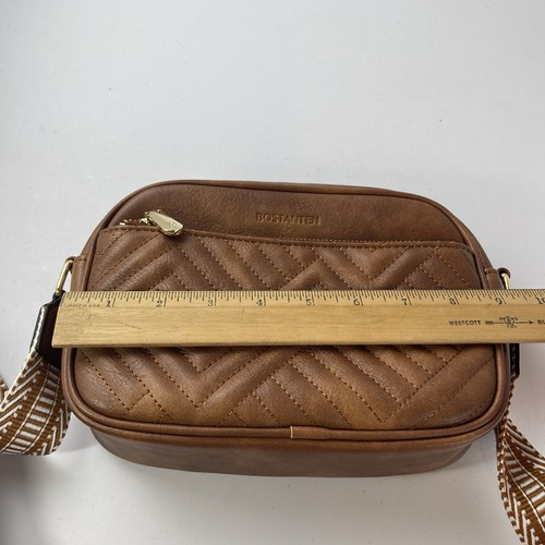 Borsa a tracolla BOSTANTEN Chevron design trapuntato piccola pelle marrone vegan - Foto 21 di 24