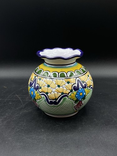 Vaso ceramica arte popolare messicana Puebla Talavera firmato Hernandez arruffato 4 3/4" - Foto 3 di 10