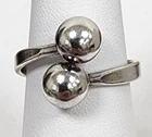 Vintage Aksel Holmsen Norway Sterling Silver Double Ball Bypass Ring Adjustable