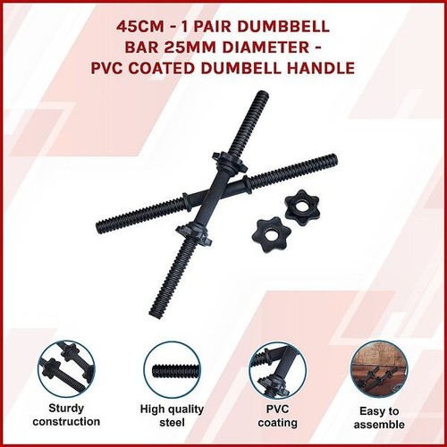 45Cm - 1 Pair Dumbbell Bar 25Mm Diameter - Pvc Coated Dumbell Handle - Picture 4 of 9