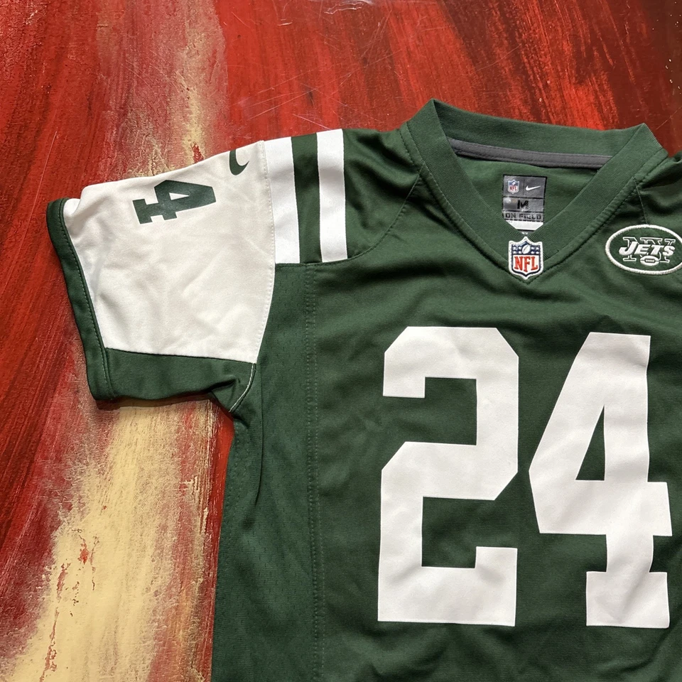 Футболка для мальчика Nike New York Jets Revis белая зеленая футбол на поле No24 молодежная M - Изображение 3 из 4