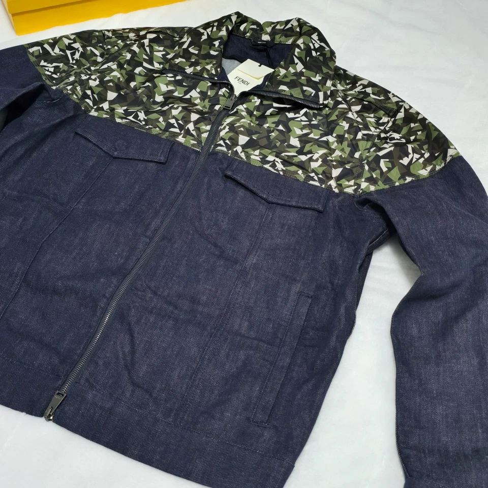 Fendi Camouflage Bugs Geometric Panel Nylon & Denim Jacket | MSRP $1690 - Image 2 of 4