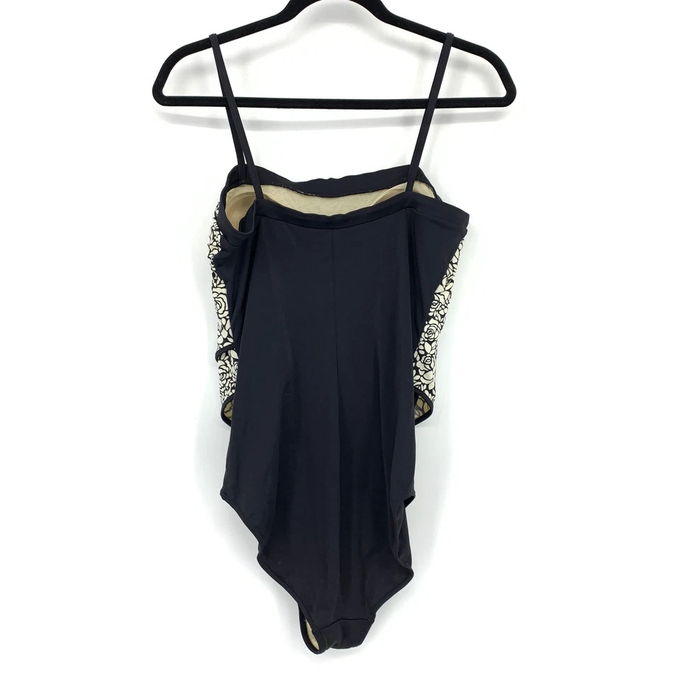 It Figures One Piece Swimsuit Womens Sz 14 Black White Floral Print Layered Look - Image 2 of 4