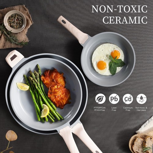 Non Stick Frying Pans 8 Inch Nonstick Ceramic Pan Non-toxic Healty Skillet Om... - Picture 5 of 7