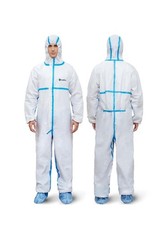 Medtecs Disposable Protective Hazmat Suit Painter Coverall W/ Hood, Zipper Large