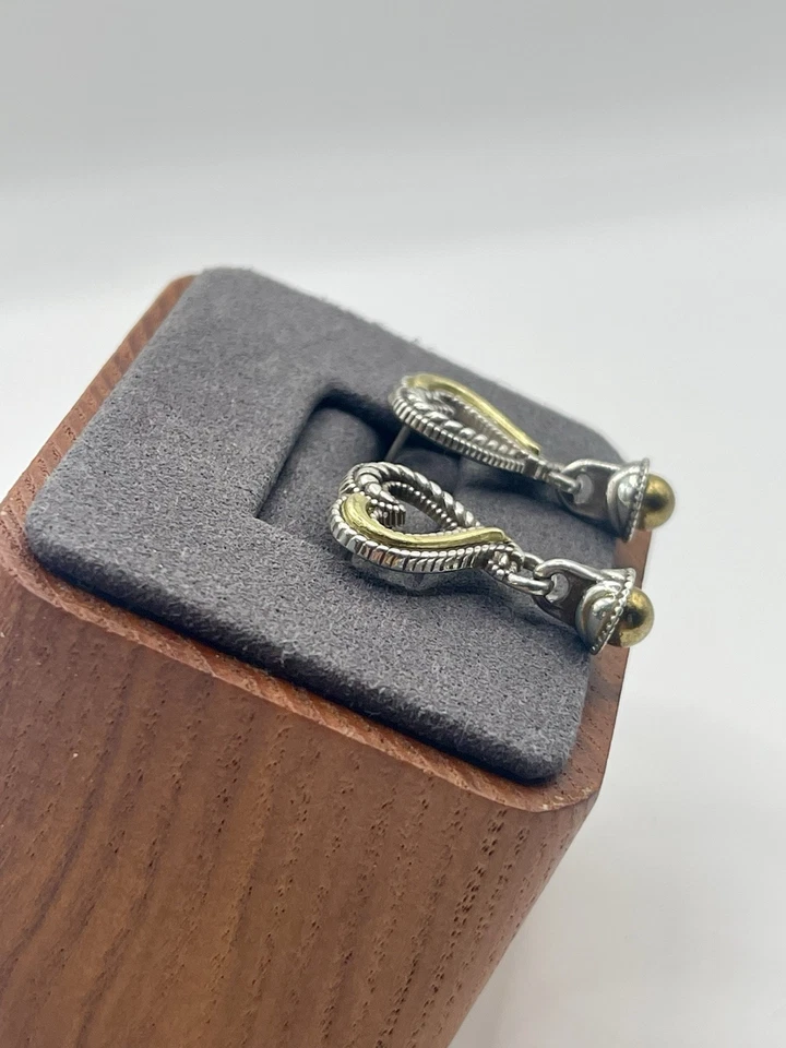 Brighton Callie Heart Post Earrings Mixed Metal Silver Gold Tone Rope Detail - Image 3 of 4