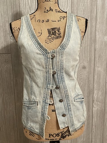 Vintage Harley Davidson Jeansweste Damen Med Light Wash Schnürung zum Binden Y2K 90er -Gebraucht