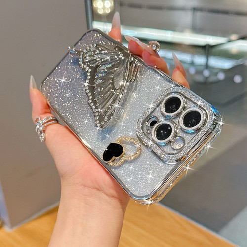 For Various Phone Hot Diamond Quicksand Butterfly Holder Case Flash Cover +Chain - Picture 14 of 23