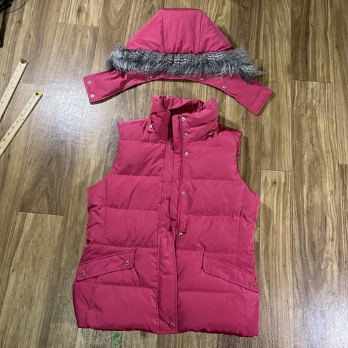 Talbots Puffer Vest Womens Medium Down Removable Hood Faux Fur Winter Outdoor - Picture 2 of 12