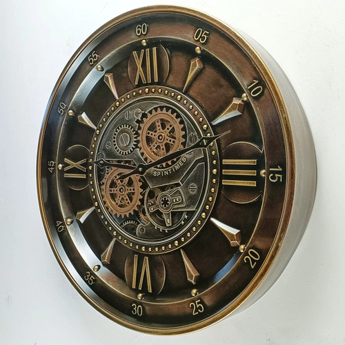 The Gears Clock IRELAND LINE OROLOGIO DA PARETE ROTONDO 24 POLLICI "WATERFORD" BRONZO SCURO - Foto 9 di 24