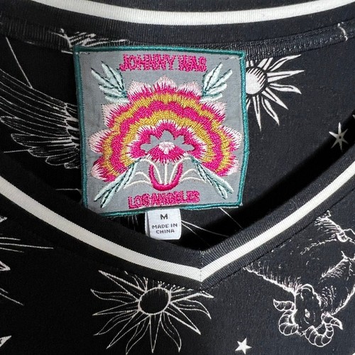 Johnny Was Bijou Janie Favorite Long Sleeve Tee Shirt Black Constellation Medium - Picture 4 of 9