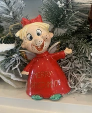Vintage Kreiss Merry Christmuth Freckled Face Single Tooth Christmas Bell Japan