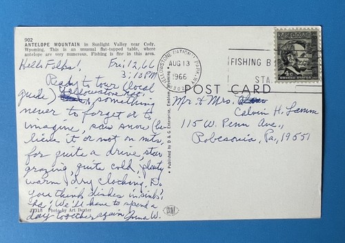 WYOMING Antelope Mountain Postcard 1966 - Picture 2 of 2