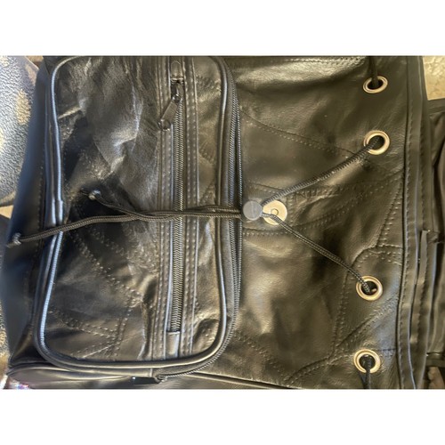 Backpack Genuine Leather Adjustable Shoulder Drawstring Flap Front Pocket 12x12 - Picture 6 of 11
