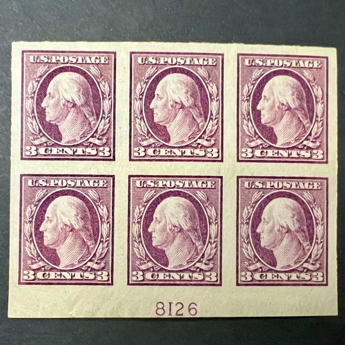 1917 US #483 – Plate No. Block of (6) - 3c Violet Washington, Type I – M,NH,OG - Picture 1 of 3