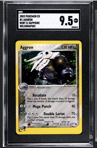 SGC 9.5 MINT + Aggron 1/109 ex Ruby & Sapphire Holo Rare 2003 Pokemon Card - Picture 1 of 2