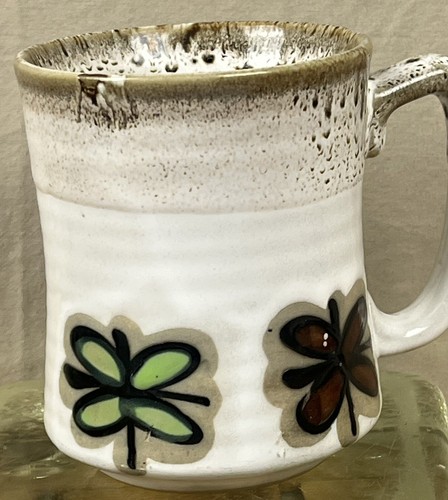 Vintage MCM Otagiri Style Speckled Stoneware White Dragonfly Coffee Cup Mug - Picture 3 of 8