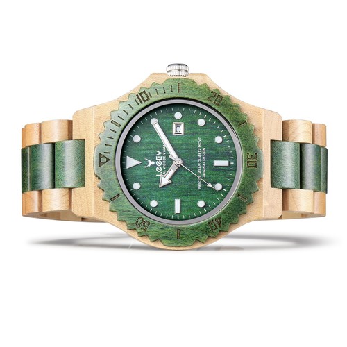LEEEV Wood Watch Mens Handmade Wooden Watch for Men Xmas Day Gift Green - Picture 4 of 7
