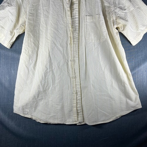 Lands' End Men Dress Shirt 17.5 Yellow White Striped Textured Cotton Button-Down - Picture 3 of 11