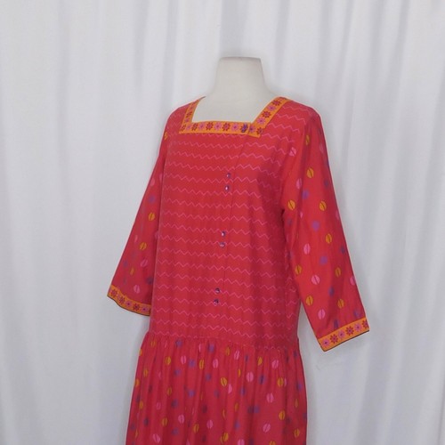 GUDRUN SJODEN buntes Kleid Baumwolle Seide Dropwaist Kaffeebohnen Print Blumen XS - Bild 4 von 9