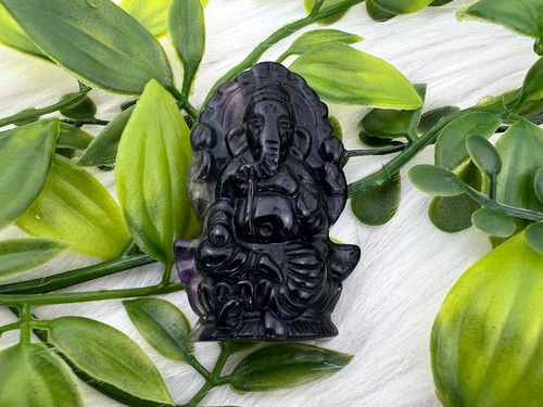 Rainbow Fluorite Ganesha - Deep Purple Fluorite Lord Ganesha Crystal - 2" - Picture 4 of 10