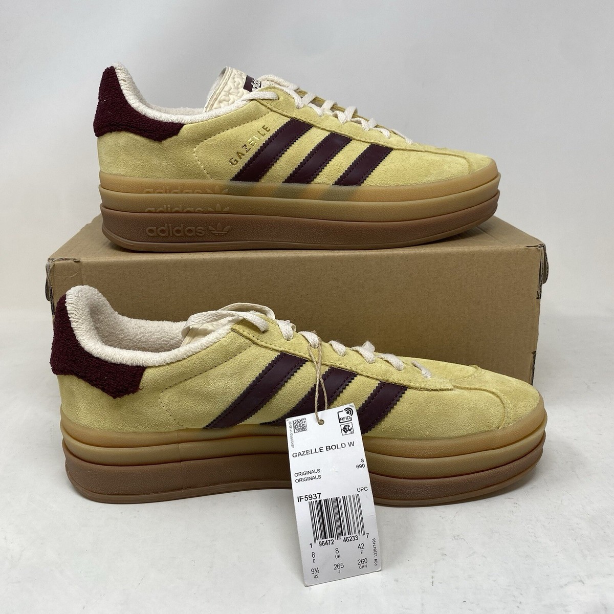 Women's Adidas Gazelle Bold Yellow Gum Bottom Casual Shoes