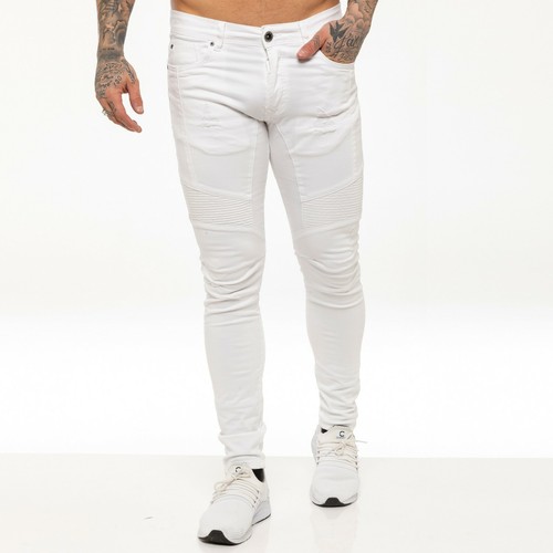 Pantalones de mezclilla rasgados de motociclista ajustados elásticos Enzo para hombre todas las tallas del Reino Unido - Imagen 46 de 49