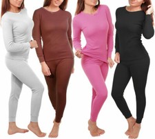 Women 2pc Premium Cotton Waffle Knit Thermal Underwear Stretch Top  Bottom Set