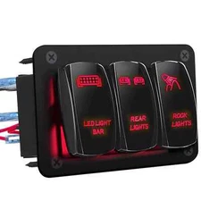 3 Gang Toggle Rocker Switch Panel Red LED Light for Car Marine Boat Waterproof