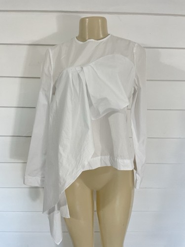 NEW ZARA WOMAN WHITE ASYMMETRIC POPLIN BLOUSE LONG SLEEVE SIZE S Y635B - Picture 2 of 11