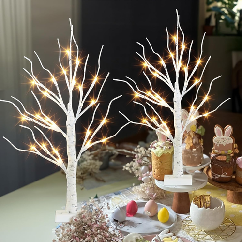 2FT Birch Tree w/ LED Lights 2 Pack - Warm White Fairy Light Tree, Timer Option - Picture 9 of 12