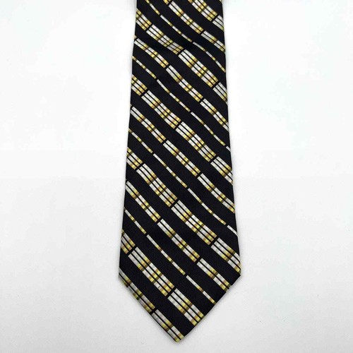 Etro Milano Men's 100% Silk Tie Plaid Necktie 3.5" Made in Italy Black Yellow - Picture 3 of 5