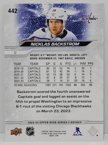2023-24 Upper Deck Nicklas Backstrom Silver Outburst Capitals - Picture 2 of 3