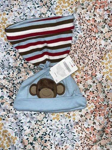 Vintage Gymborer 2 Pack Of Beanie Hats Brand New Baby Monkey 3-6 Months 2012