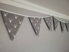 Grey fabric bunting with reindeer face design