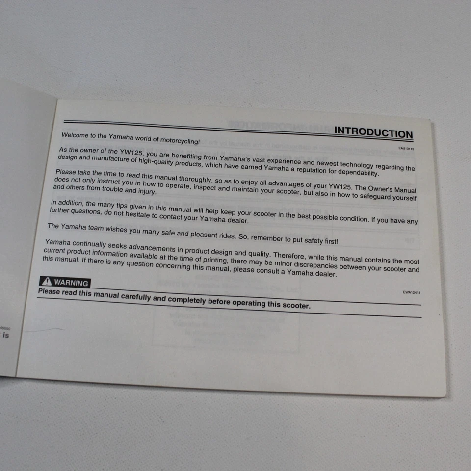 Genuine 2010 YAMAHA BWS 125 BW'S YW 125 English Owners Manual 1CEF8199E0 / 1CXF8 - Image 2 of 4