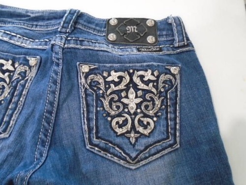 MISS ME Women's Denim Bling Rhinestones Stretch Low Rise BOOT CUT Jeans 28 - Picture 2 of 11