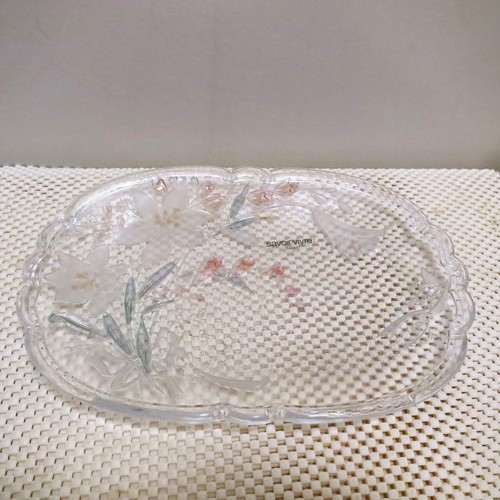 Glass Canape Plate Dish Savoir Vivre by Mikasa Frosted Embossed Lilies Japan - Picture 2 of 9