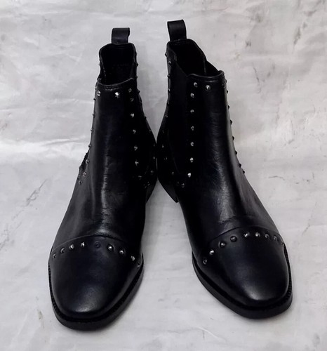 KURT GEIGER Tony Botines Sin Cordones Cuero Negro Acolchado Botas Zapatos Damas - Imagen 6 de 9